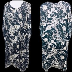 Black White Floral Over Size Rayon Beach Dress